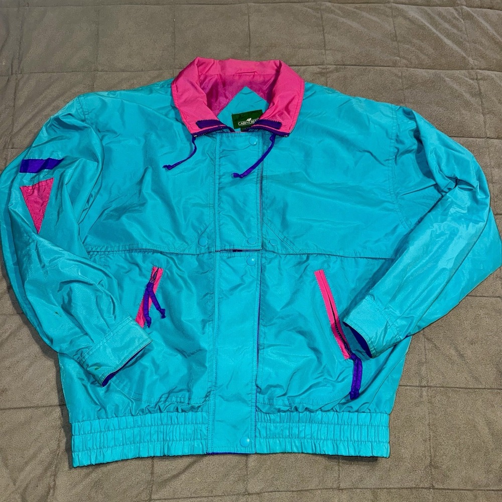 Cabin Creek 90s Vintage Women's Windbreaker Jacket Medium Teal‎ Pink Purple